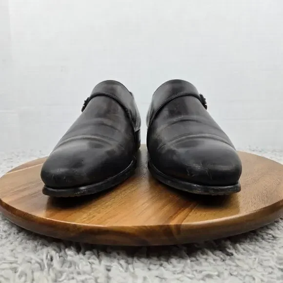 Magnanni Saks Fifth Avenue Men 9M Efren Gray Patina Monk Strap Loafer Dress Shoe